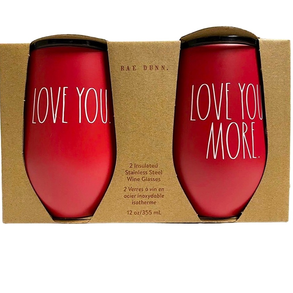 Rae Dunn Valentines Day Wine Glass cup Love You Red Love you more NEW